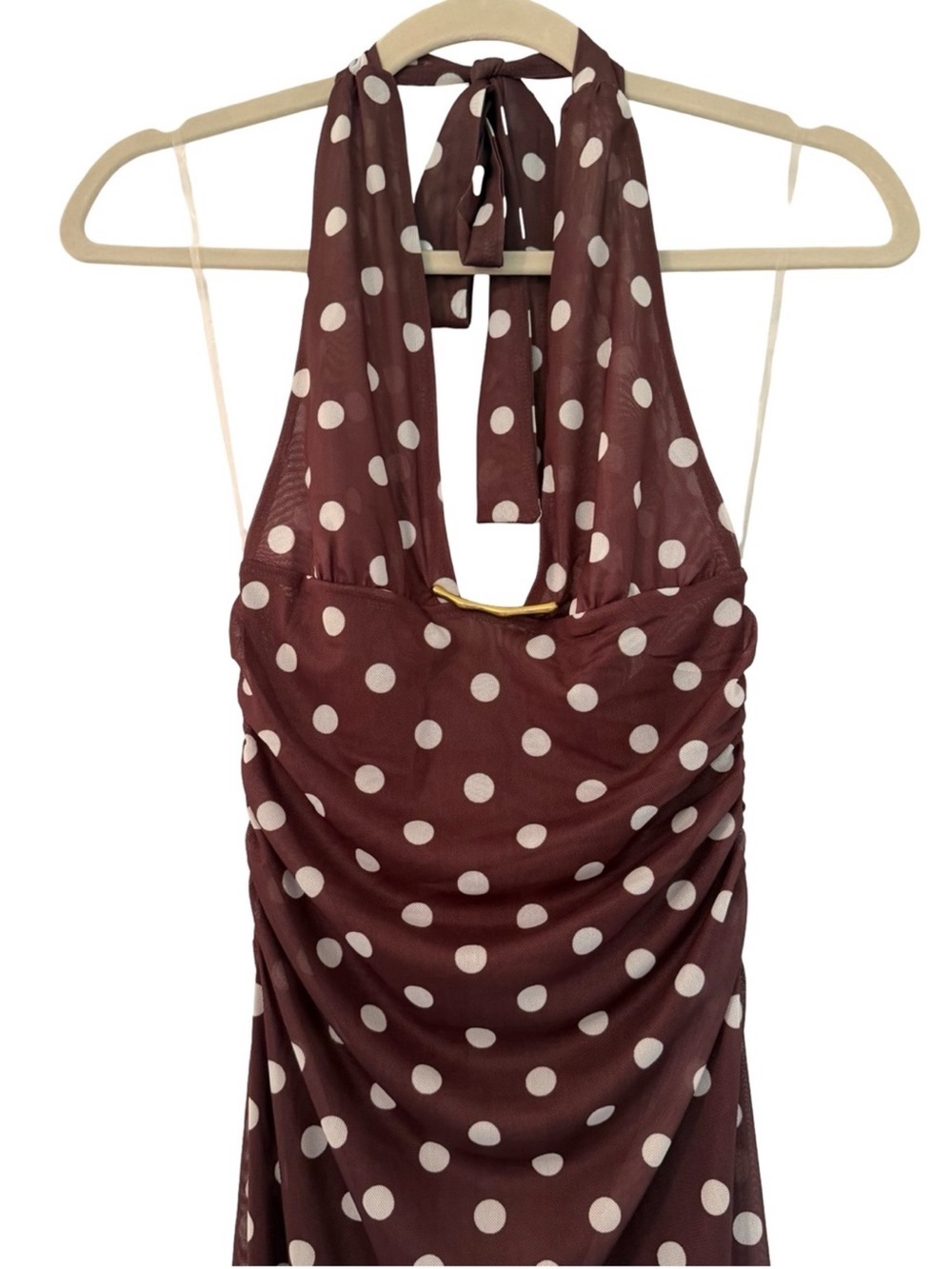 Caroline Constas Brown Polka Dot Halter Cover Up Maxi Dress S NWT - Picture 3 of 7